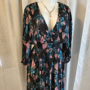 Misa LA Women Dress Kirna Size XS, Color Black Multi color, Floral Print, Pleate